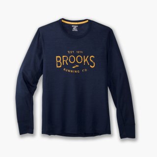Brooks Distance Graphic Long Sleeve - Marineblau/Brooks Heritage