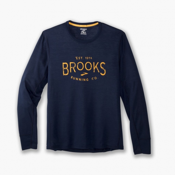 Brooks Distance Graphic Long Sleeve - Marineblau/Brooks Heritage