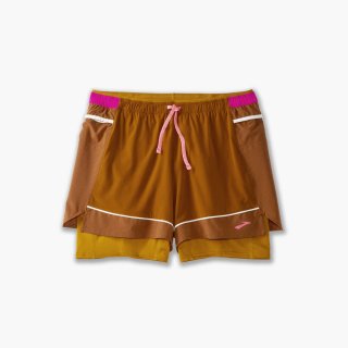 Brooks High Point 3" 2-in-1 Short - Haselnussholz/Ocker/Fuchsia