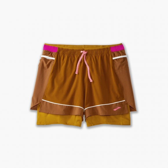 Brooks High Point 3" 2-in-1 Short - Haselnussholz/Ocker/Fuchsia