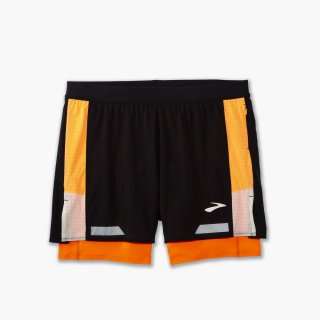 Brooks Run Visible 5" 2in1 Short 2.0 - Schwarz/Ecru/Fluoro Flash