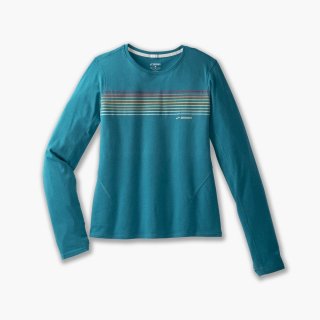 Brooks Distance Long Sleeve 2.0 - Htr Lagoon/Farbverlaufsstreifen