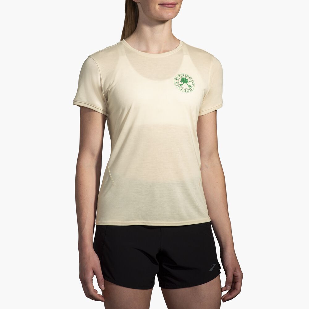 Brooks Distance Short Sleeve 3.0 - Gelbbraun/Run Lucky 24