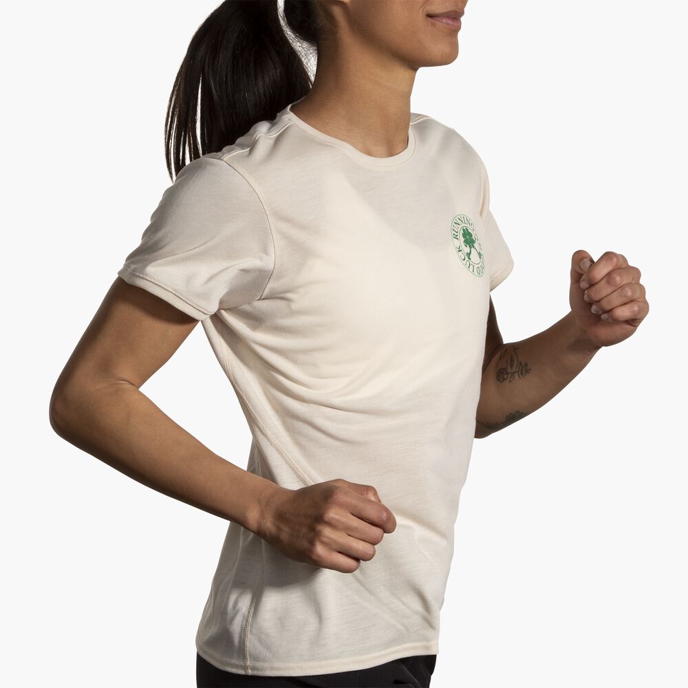 Brooks Distance Short Sleeve 3.0 - Gelbbraun/Run Lucky 24