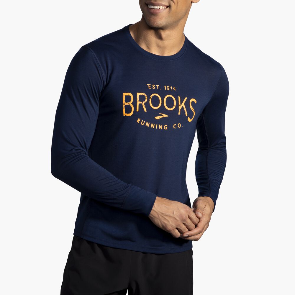 Brooks Distance Graphic Long Sleeve - Marineblau/Brooks Heritage
