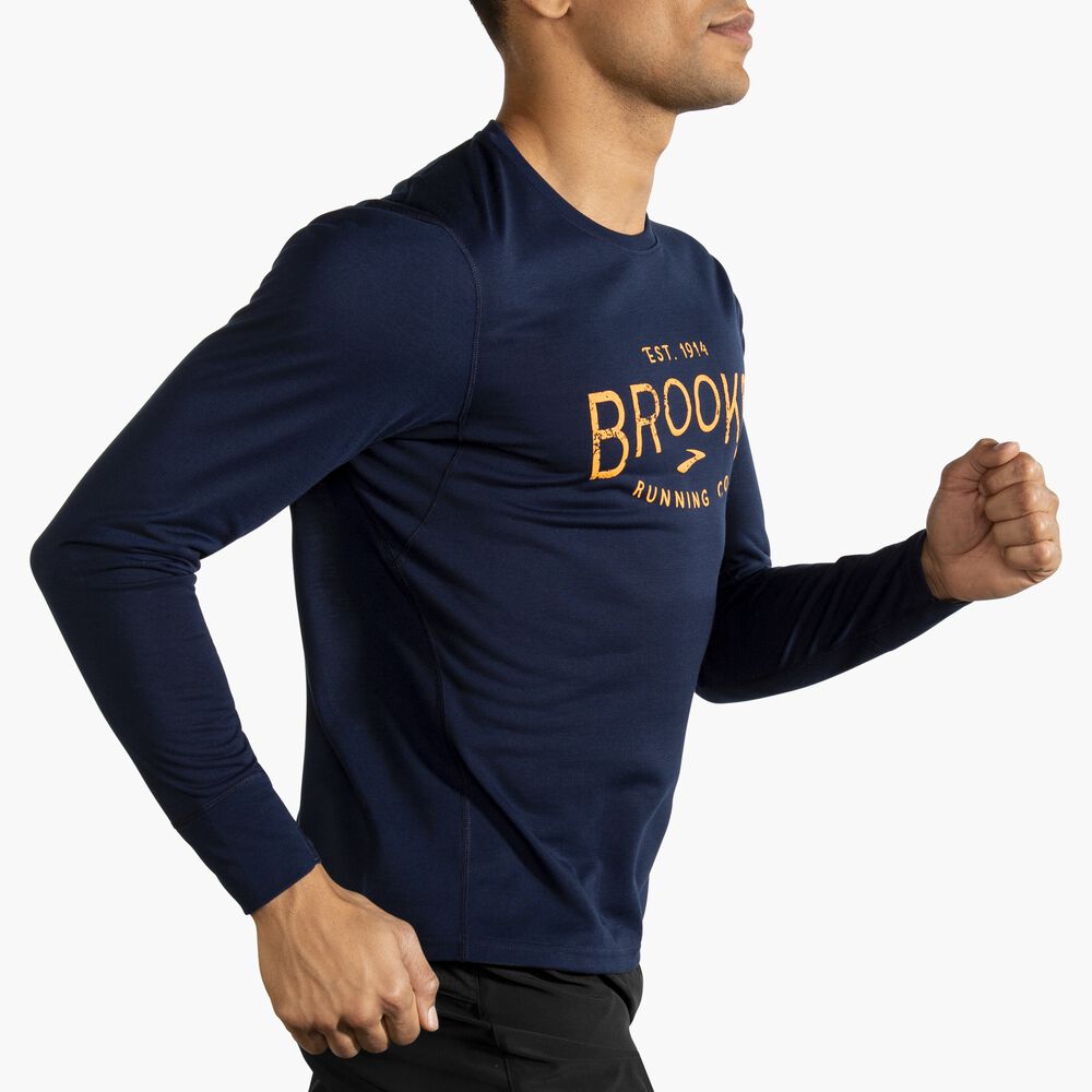 Brooks Distance Graphic Long Sleeve - Marineblau/Brooks Heritage