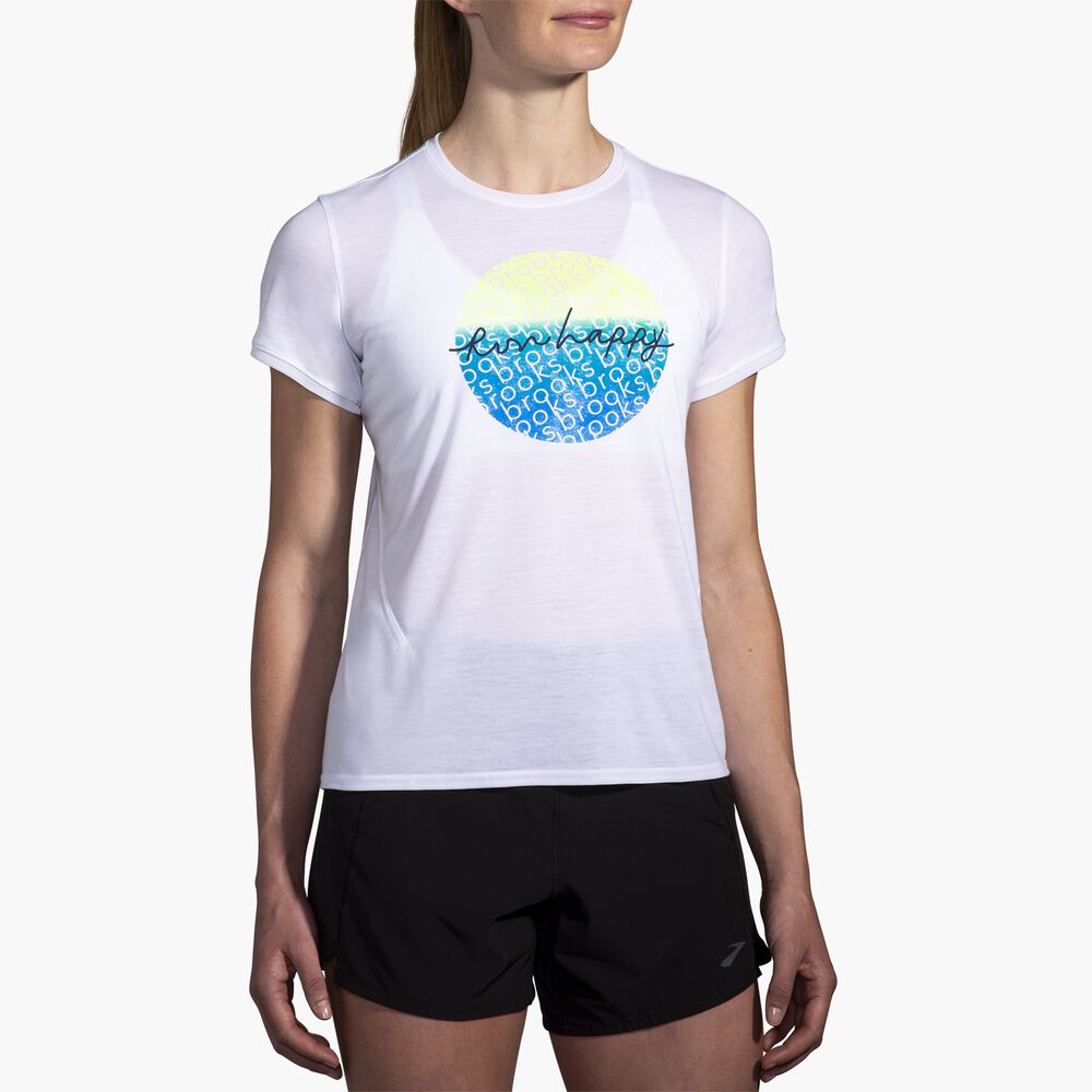 Brooks Distance Short Sleeve 3.0 - Weiß/Run Happy