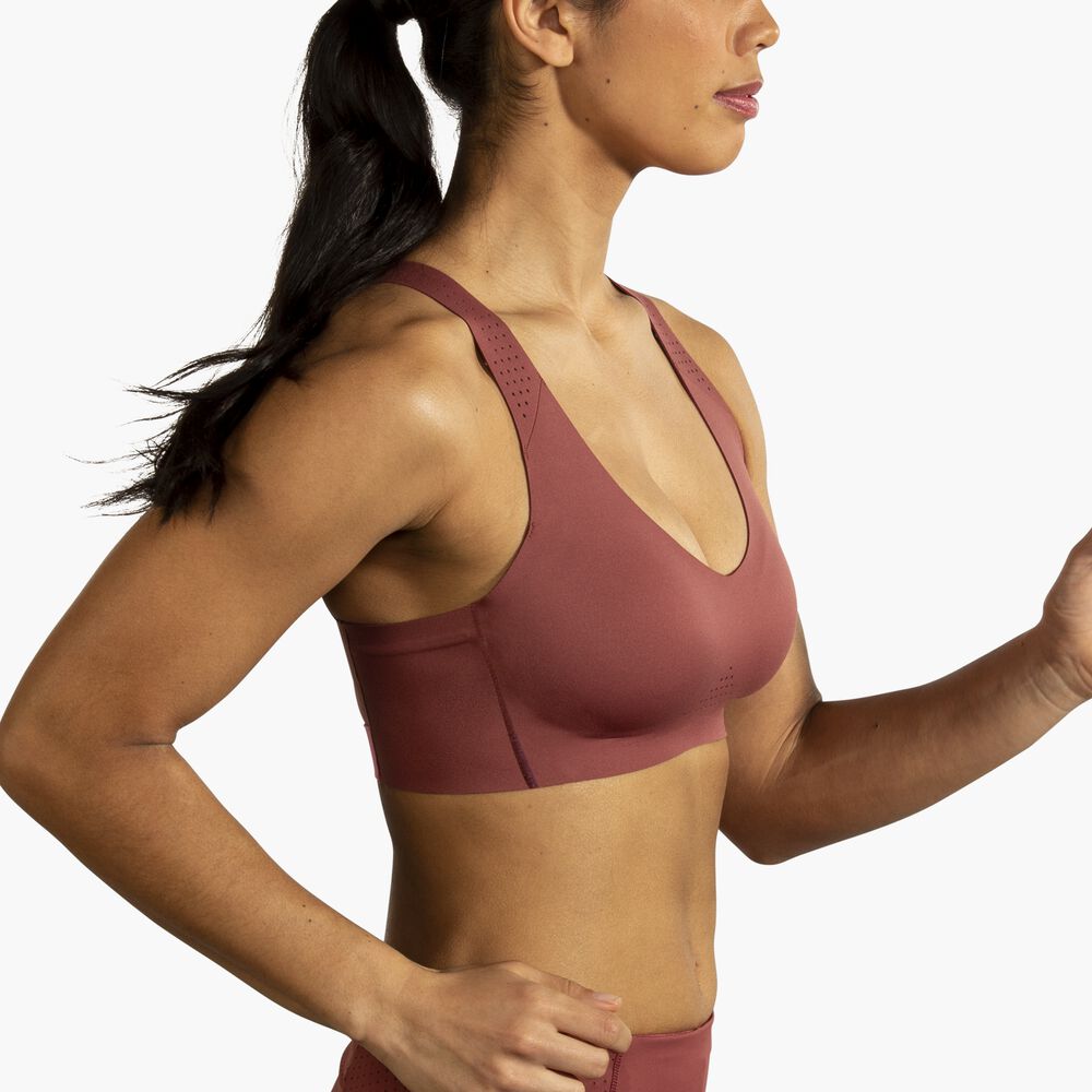 Brooks Dare V Neck Run Bra - Terrakotta/Fluorpink