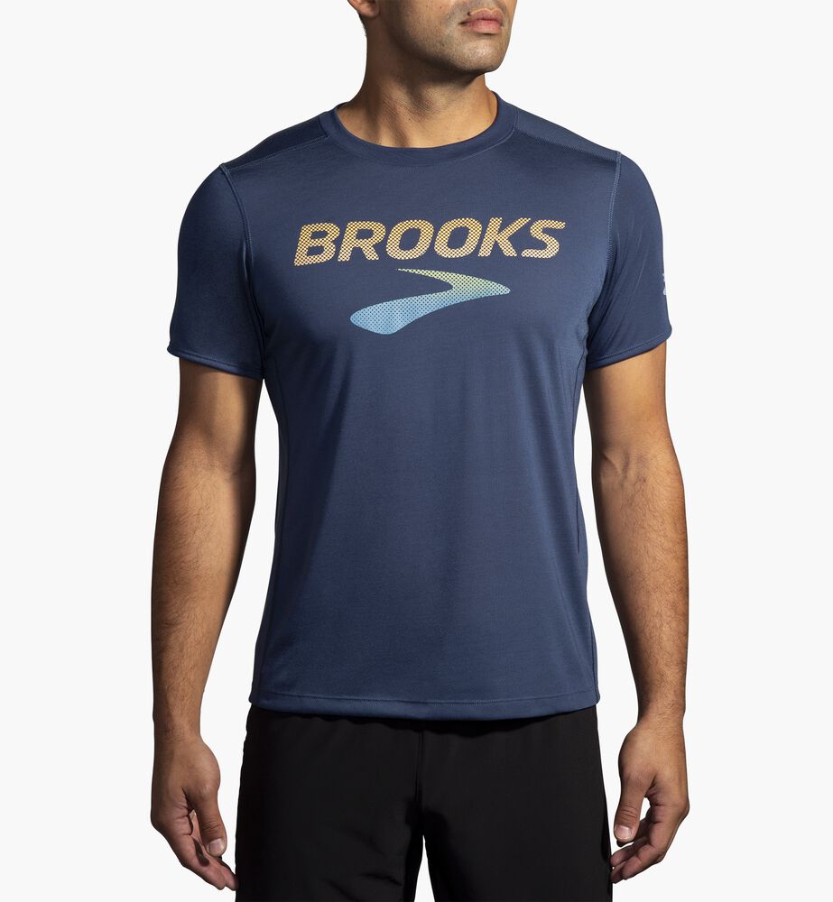 Brooks Distance Short Sleeve 3.0 - Blauschiefer/BR Logo