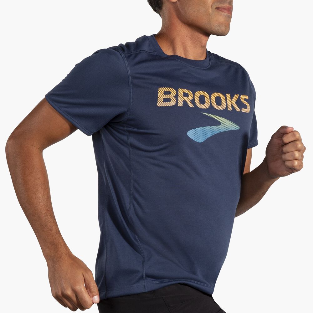 Brooks Distance Short Sleeve 3.0 - Blauschiefer/BR Logo