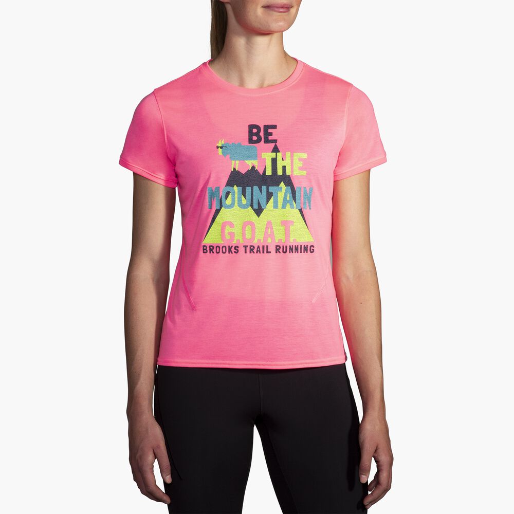 Brooks Distance Short Sleeve 3.0 - Neo Pink/Mountain Ziege