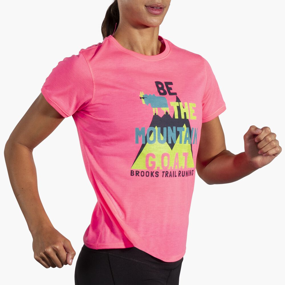 Brooks Distance Short Sleeve 3.0 - Neo Pink/Mountain Ziege