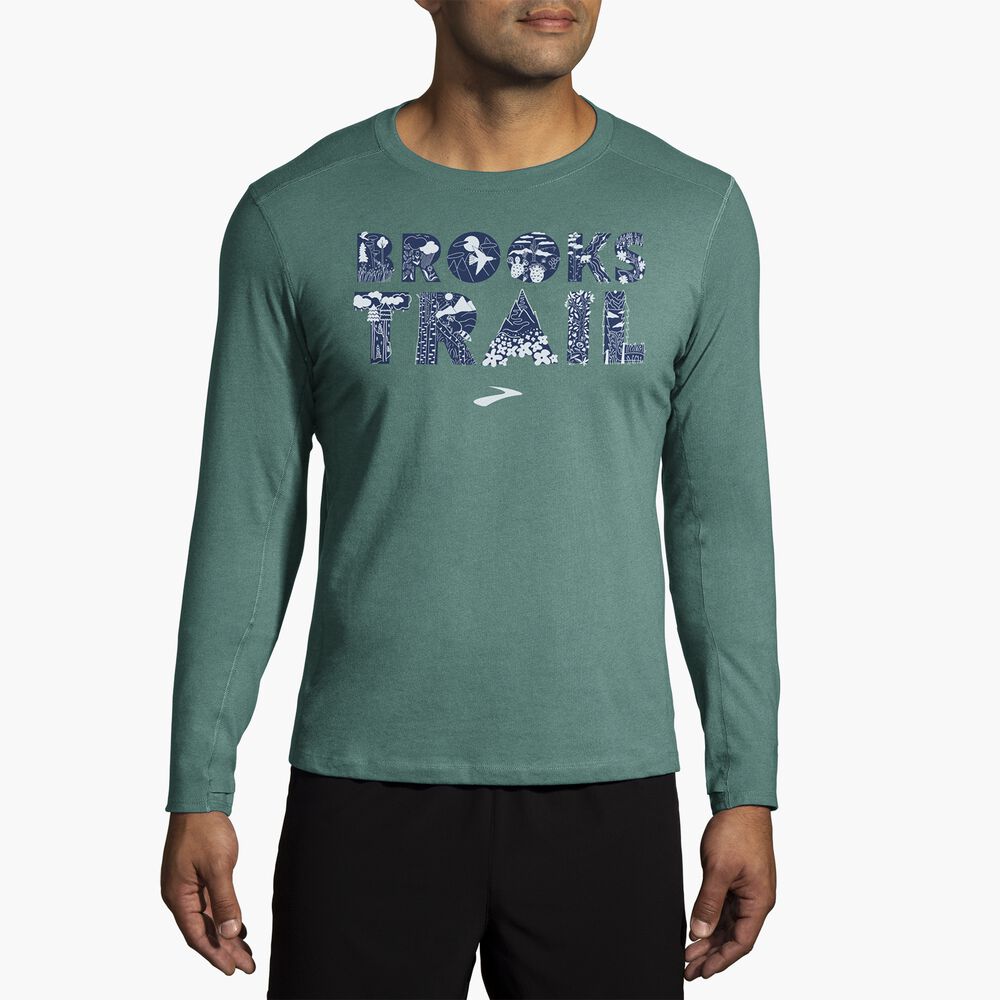 Brooks Distance Long Sleeve 2.0 - Salbeigrün/BR Trail Print