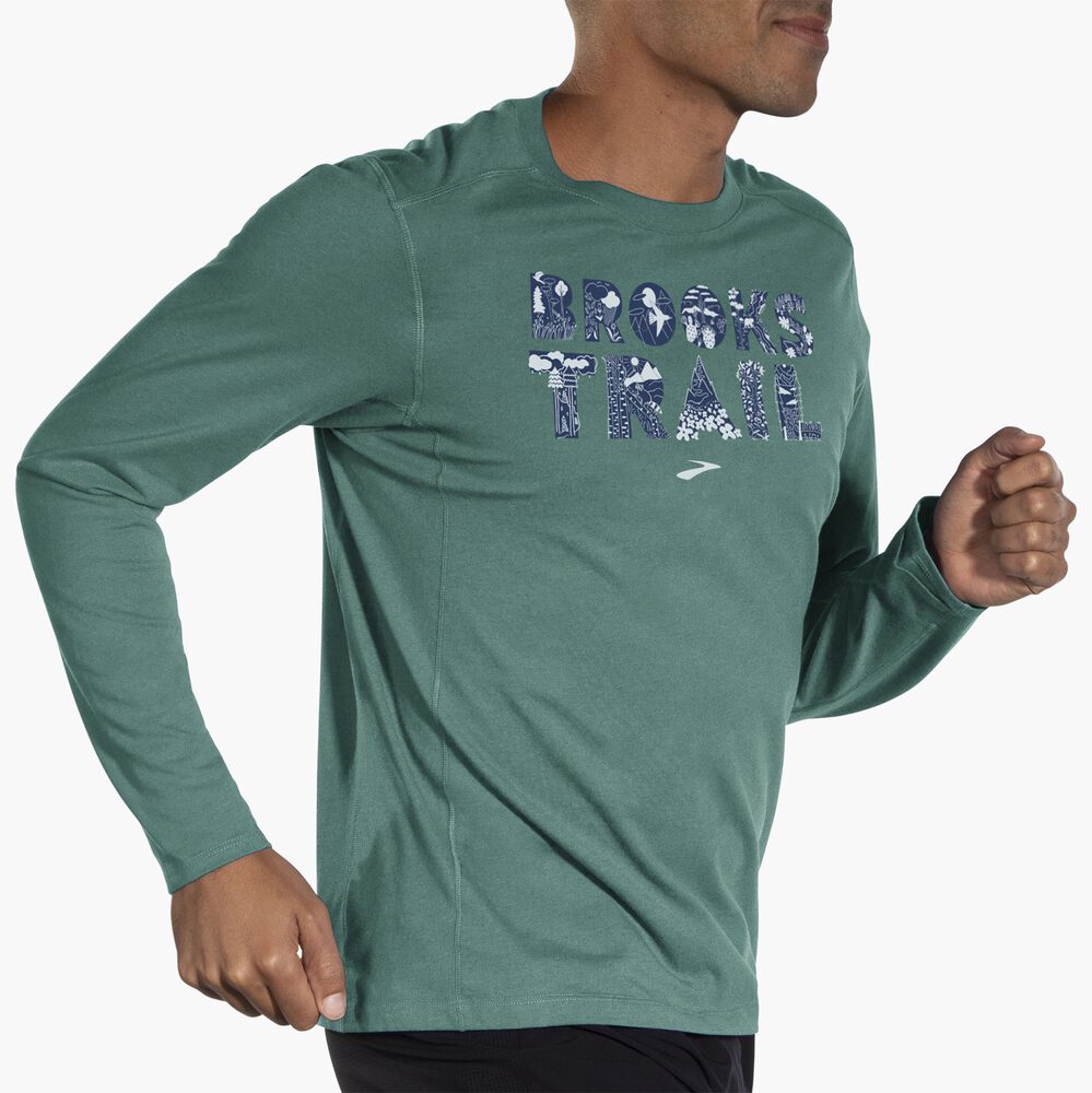 Brooks Distance Long Sleeve 2.0 - Salbeigrün/BR Trail Print