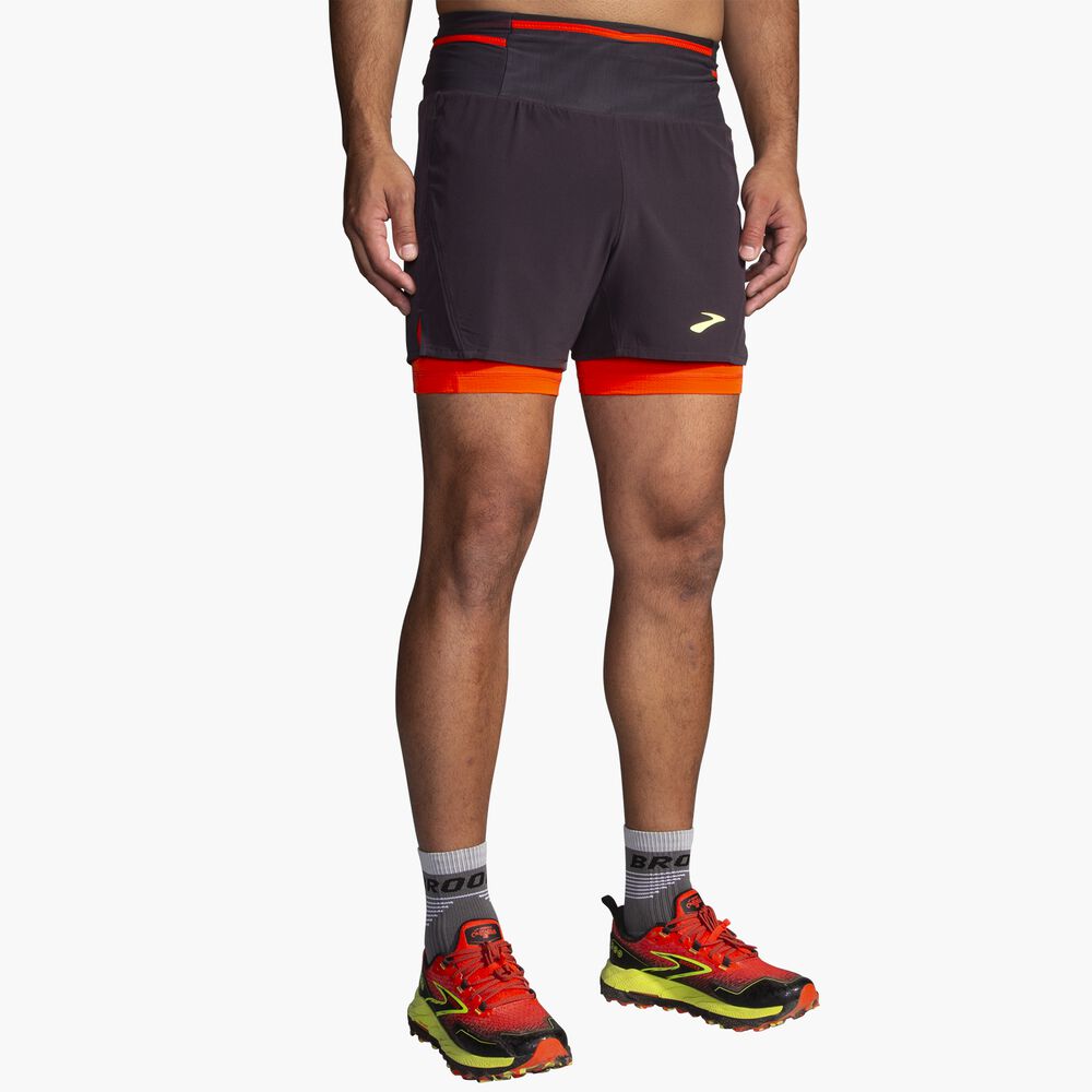 Brooks High Point 5" 2-in-1 Short 2.0 - Phantomgrau/Kirschtomate