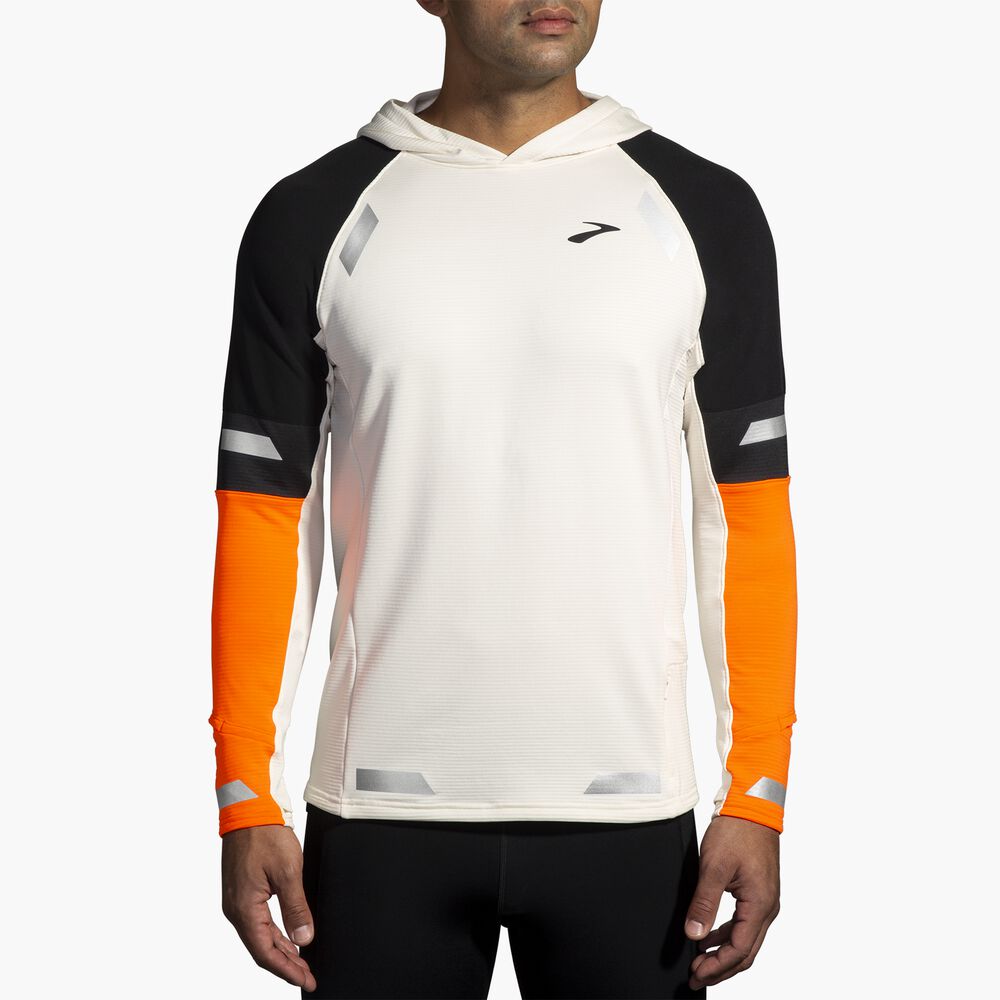 Brooks Run Visible Thermal Hoodie 2.0 - Ecru/Fluoro Flash/Schwarz