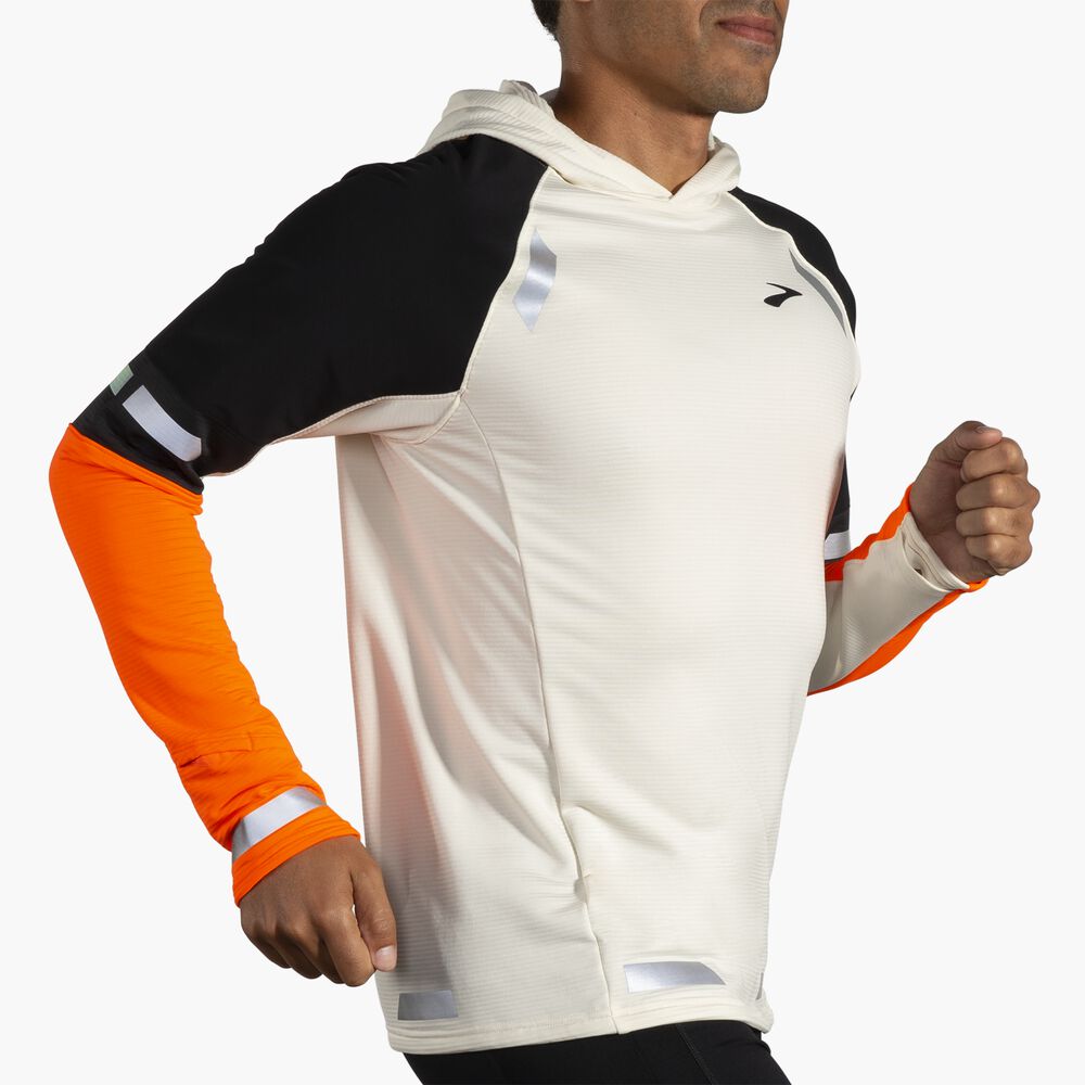 Brooks Run Visible Thermal Hoodie 2.0 - Ecru/Fluoro Flash/Schwarz