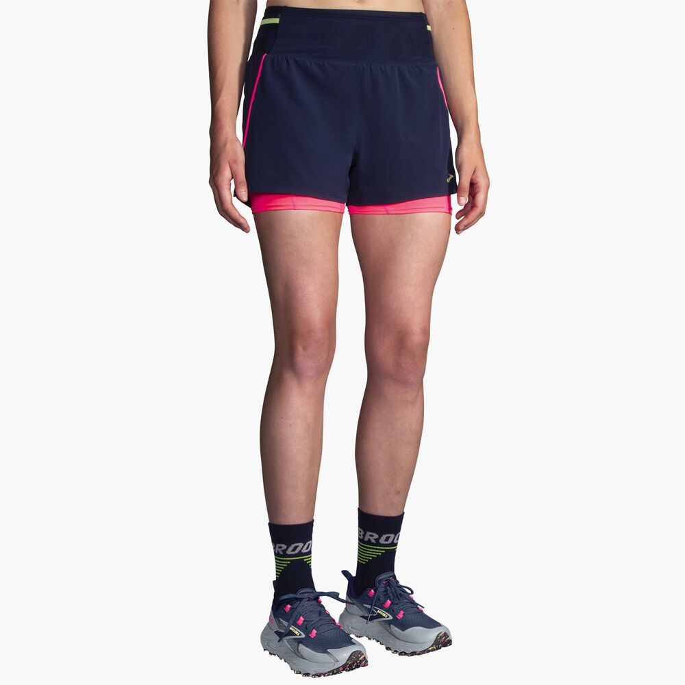 Brooks High Point 3" 2-in-1 Short 2.0 - Marineblau/Neopink