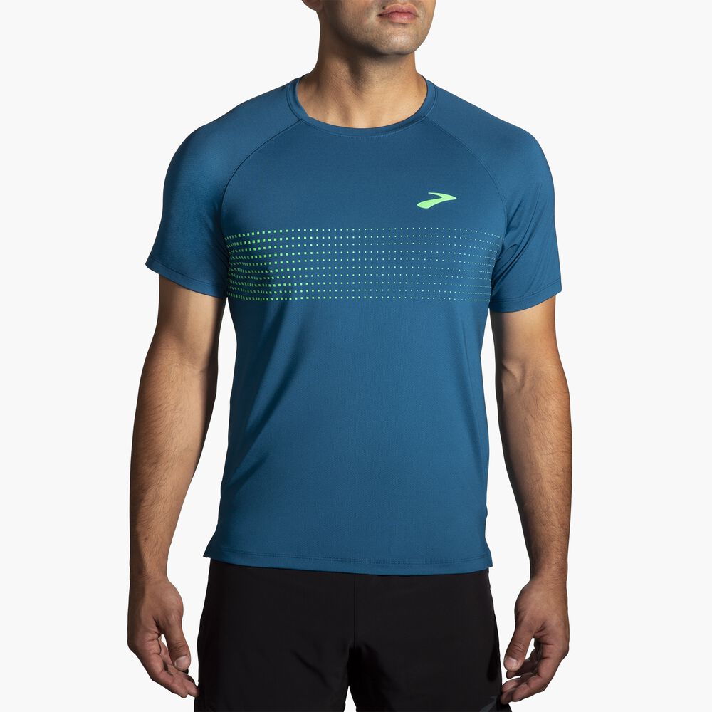 Brooks Atmosphere Short Sleeve 2.0 - Dunkelblau/Pixelstreifen