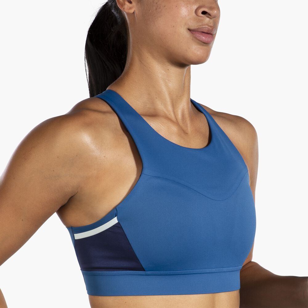 Brooks 3 Pocket Sports Bra - Blauasche/Eisblau/Marineblau
