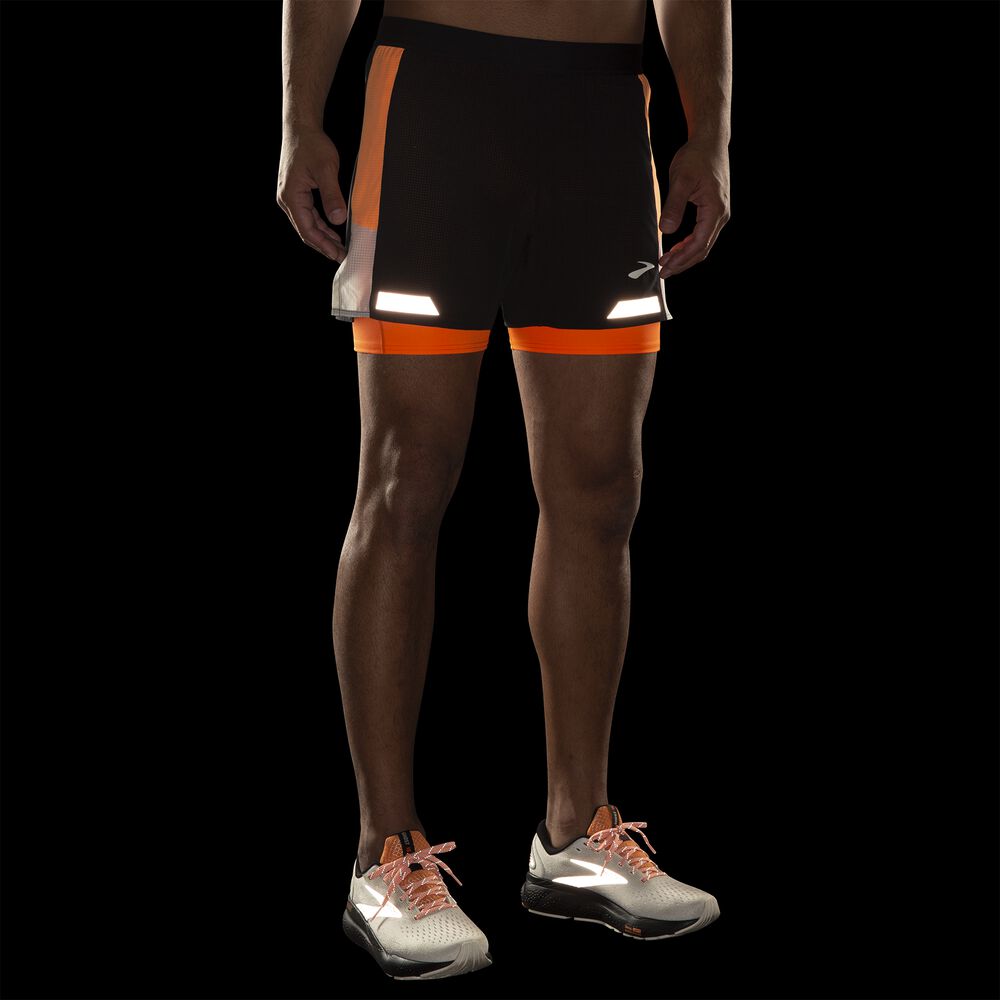 Brooks Run Visible 5" 2in1 Short 2.0 - Schwarz/Ecru/Fluoro Flash