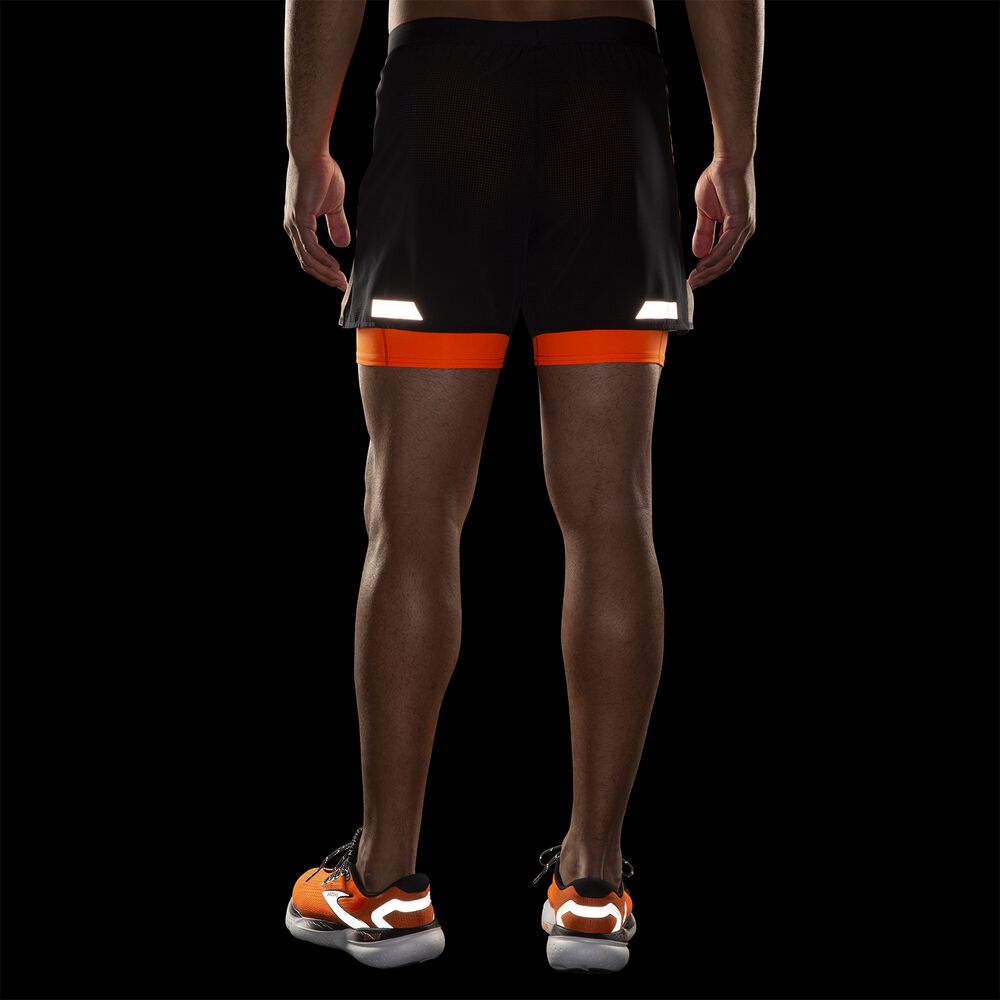 Brooks Run Visible 5" 2in1 Short 2.0 - Schwarz/Ecru/Fluoro Flash