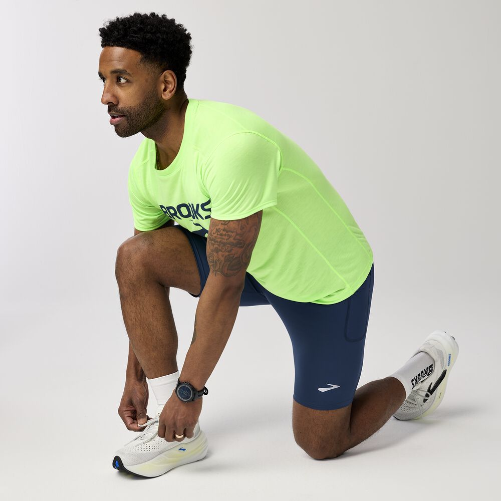 Brooks Distance Short Sleeve 3.0 - Neo Limeade/Brooks Logo
