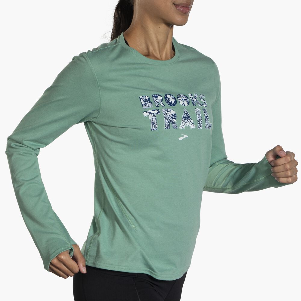 Brooks Distance Long Sleeve 2.0 - Htr Sage/Brooks Trail