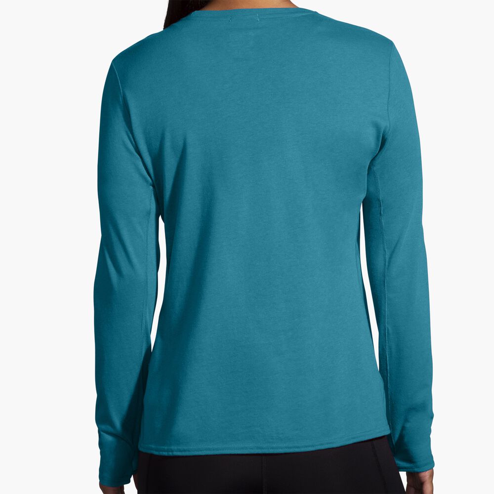 Brooks Distance Long Sleeve 2.0 - Htr Lagoon/Farbverlaufsstreifen