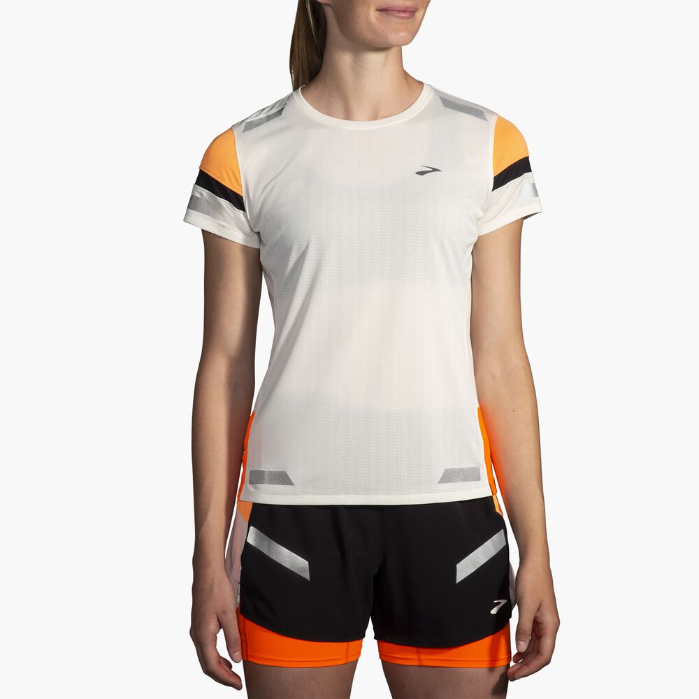 Brooks Run Visible Short Sleeve 2.0 - Ecru/Fluoro Flash/Schwarz