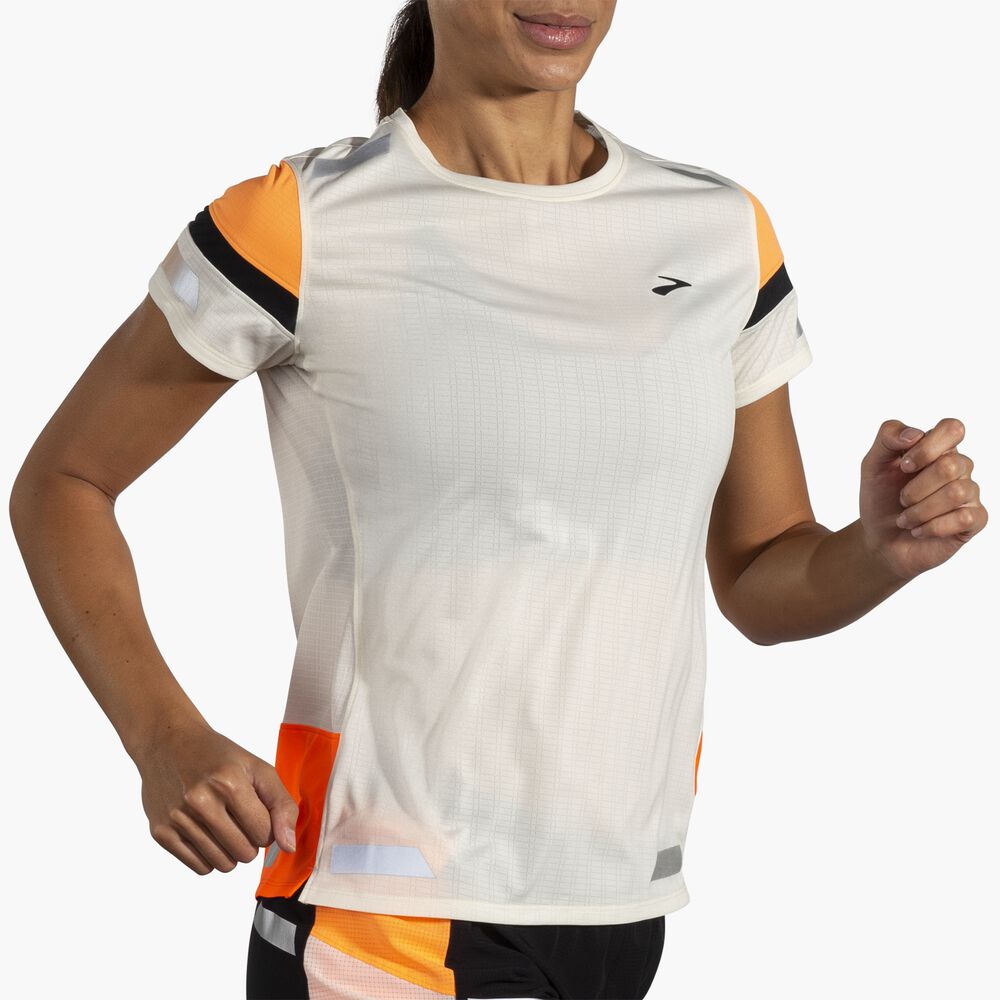 Brooks Run Visible Short Sleeve 2.0 - Ecru/Fluoro Flash/Schwarz