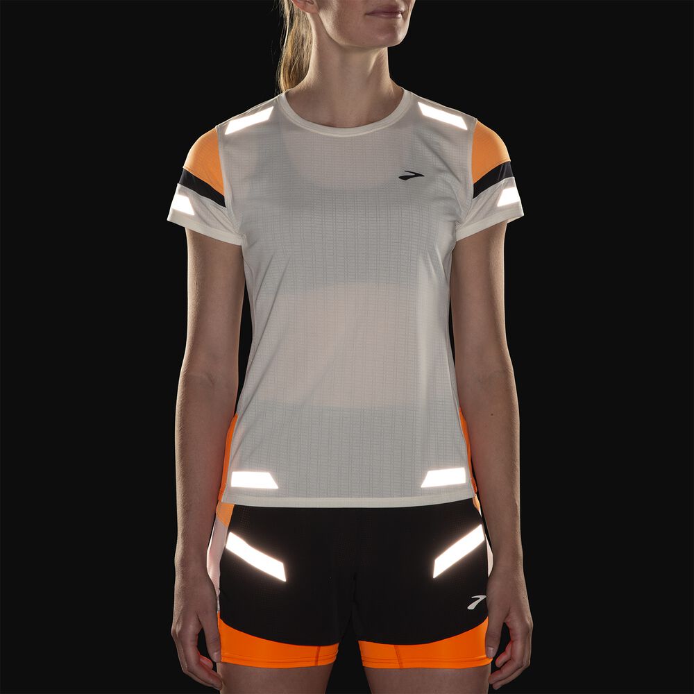 Brooks Run Visible Short Sleeve 2.0 - Ecru/Fluoro Flash/Schwarz