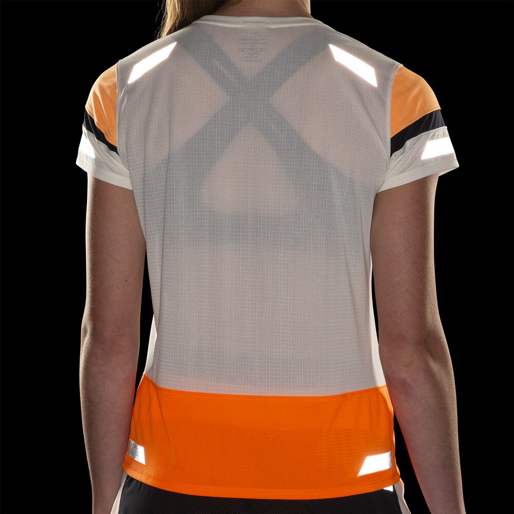 Brooks Run Visible Short Sleeve 2.0 - Ecru/Fluoro Flash/Schwarz
