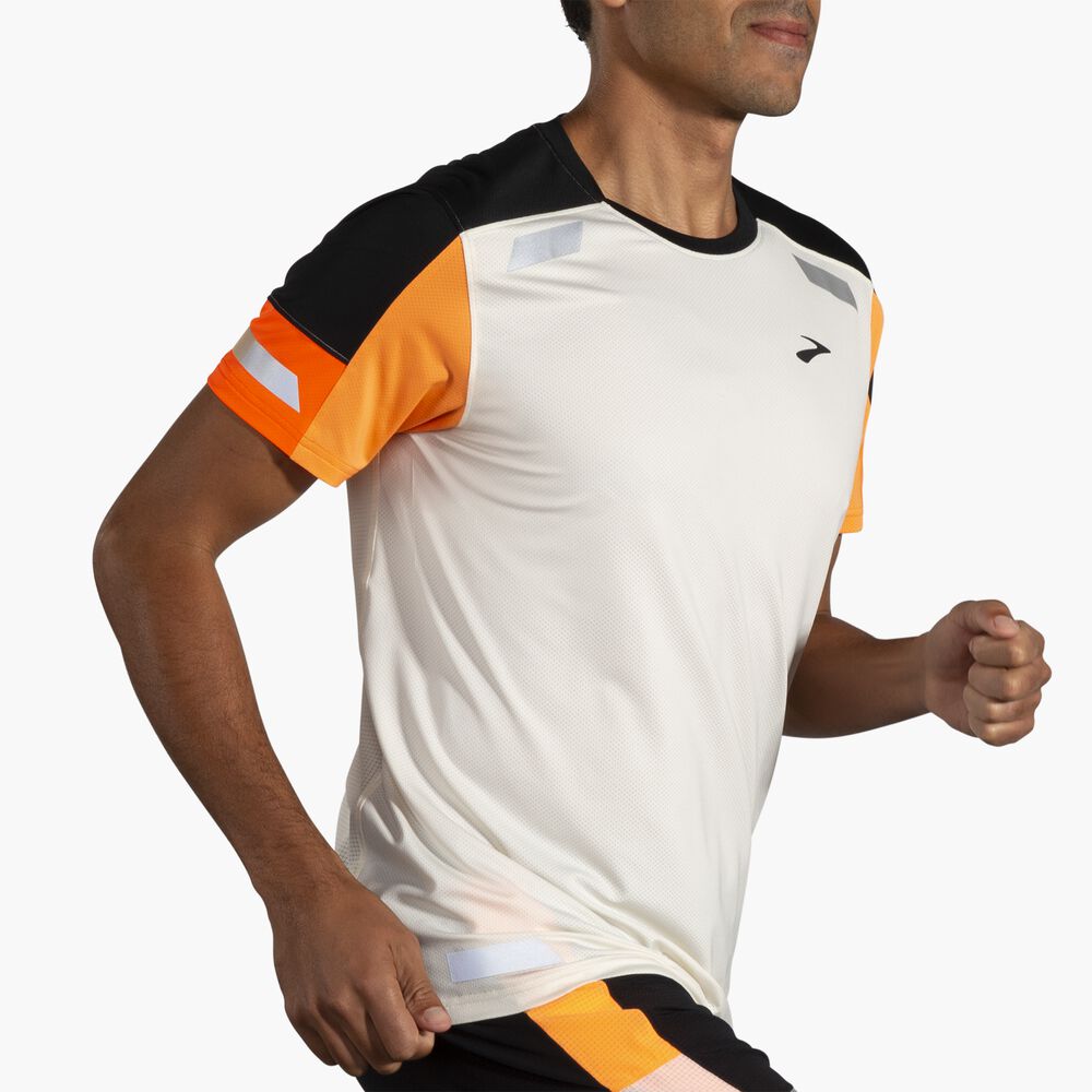 Brooks Run Visible Short Sleeve 2.0 - Ecru/Fluoro Flash/Schwarz