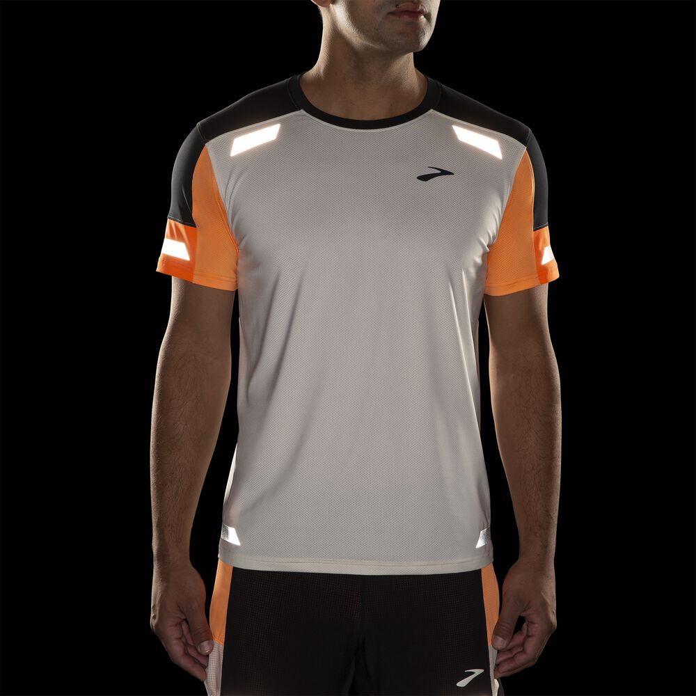 Brooks Run Visible Short Sleeve 2.0 - Ecru/Fluoro Flash/Schwarz