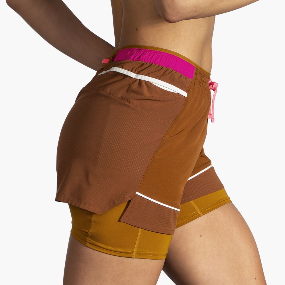 Brooks High Point 3" 2-in-1 Short - Haselnussholz/Ocker/Fuchsia