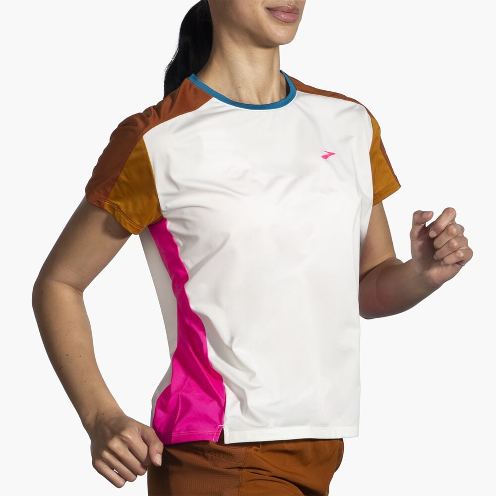 Brooks Sprint Free Short Sleeve 2.0 - Hellste Himmelblau/Ocker/Fuchsia