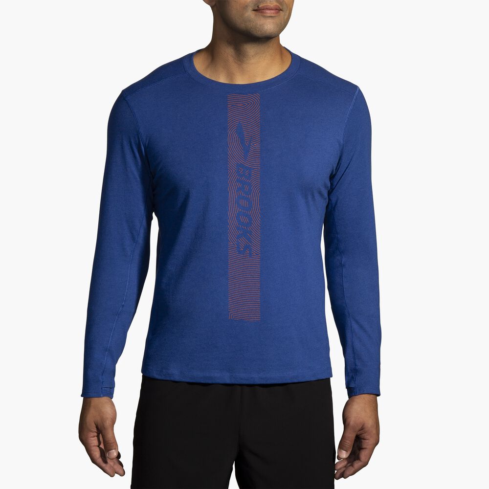 Brooks Distance Long Sleeve 2.0 - Htr Aegean/Brooks Trail