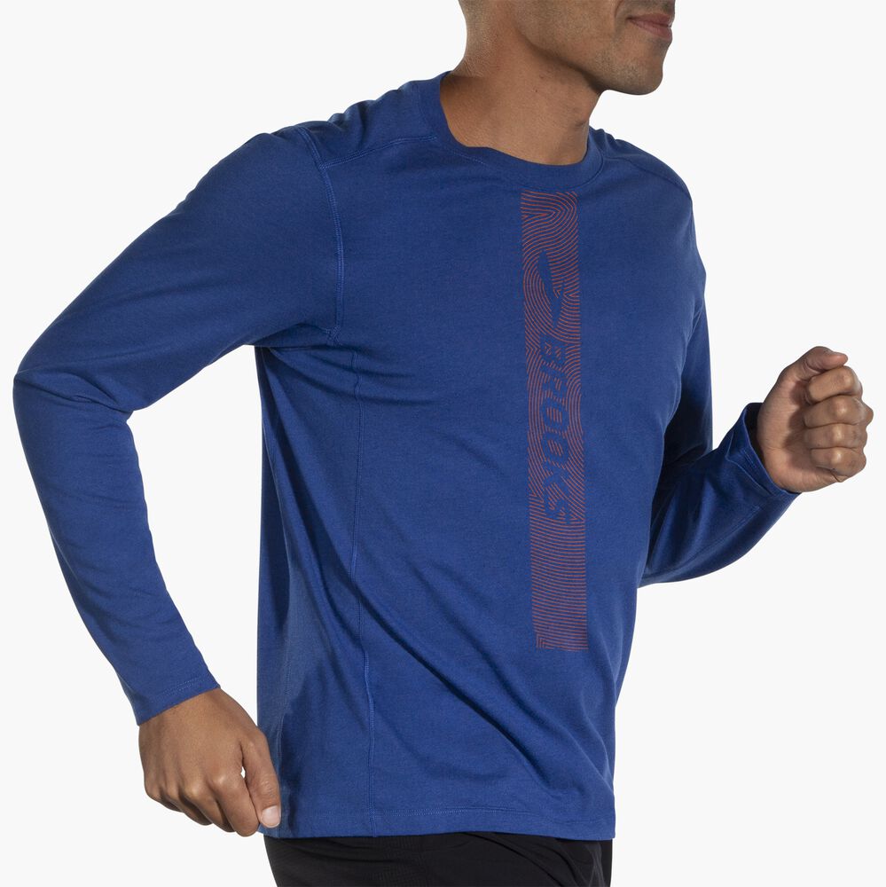 Brooks Distance Long Sleeve 2.0 - Htr Aegean/Brooks Trail