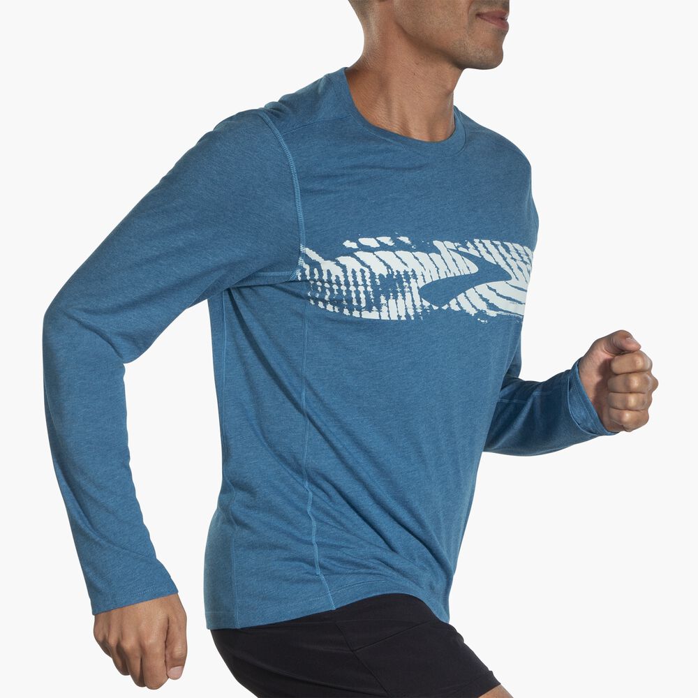 Brooks Distance Long Sleeve 2.0 - Hochdunkelblau/BR Motion Logo