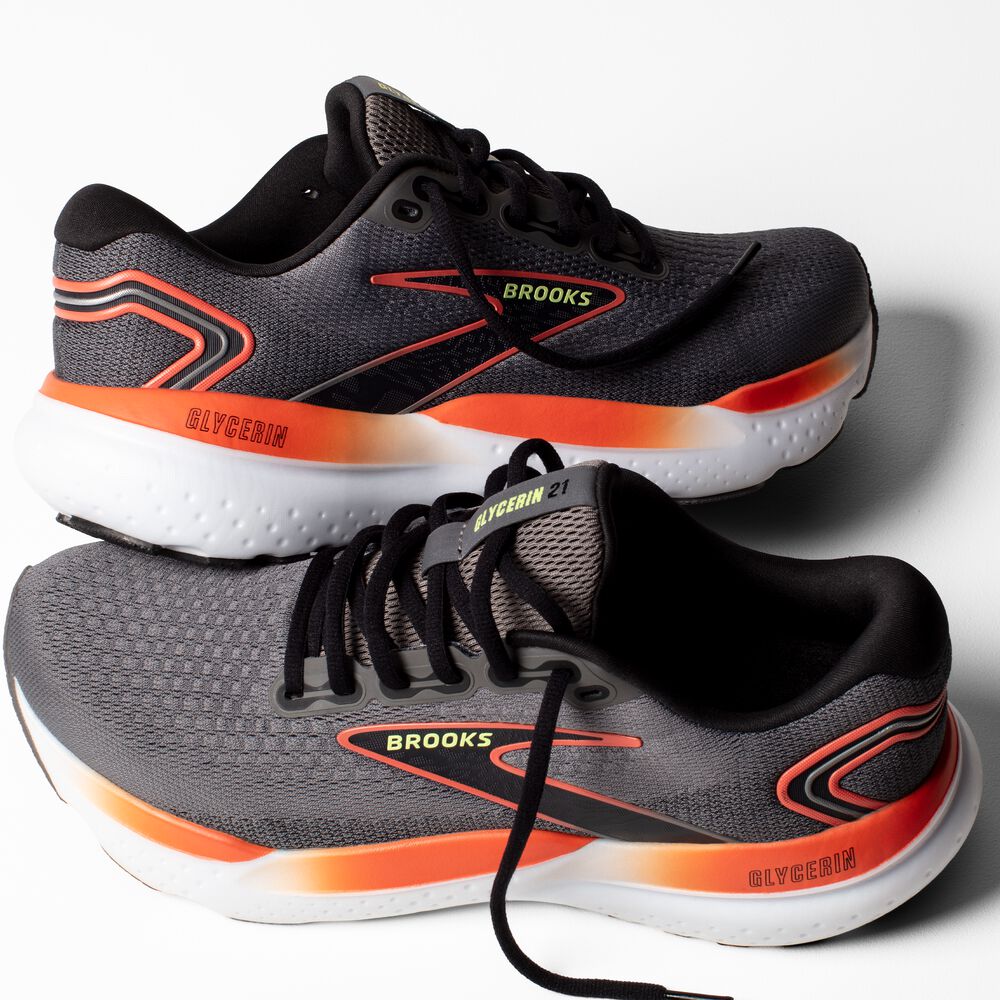 Brooks Glycerin 21 - Grau/Mandarinenrot/Grün