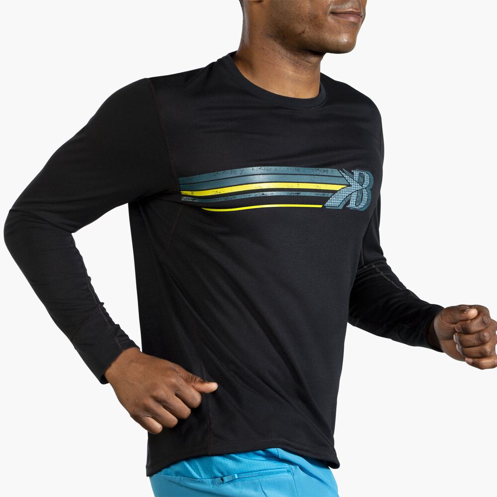 Brooks Distance Graphic Long Sleeve - Schwarz/Streifen