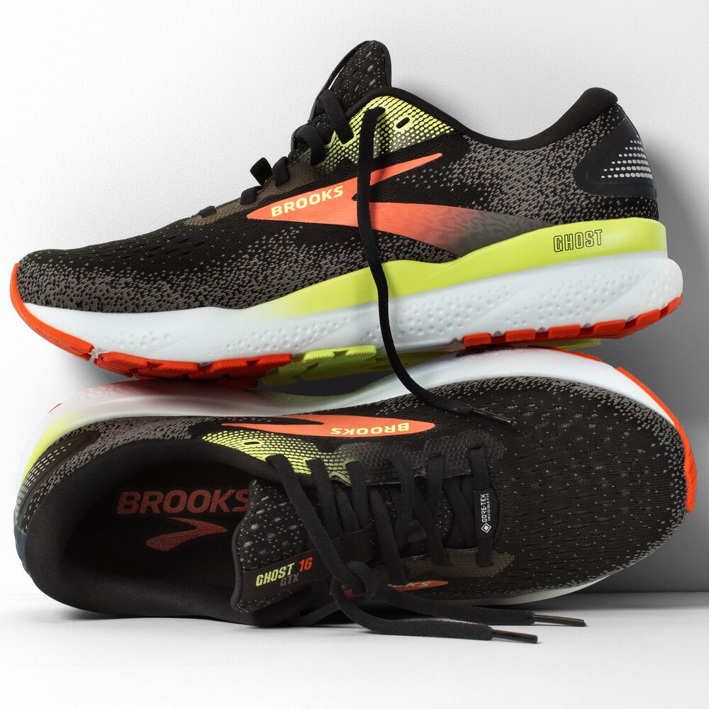 Brooks Ghost 16 GTX - Schwarz/Mandarinenrot/Grün