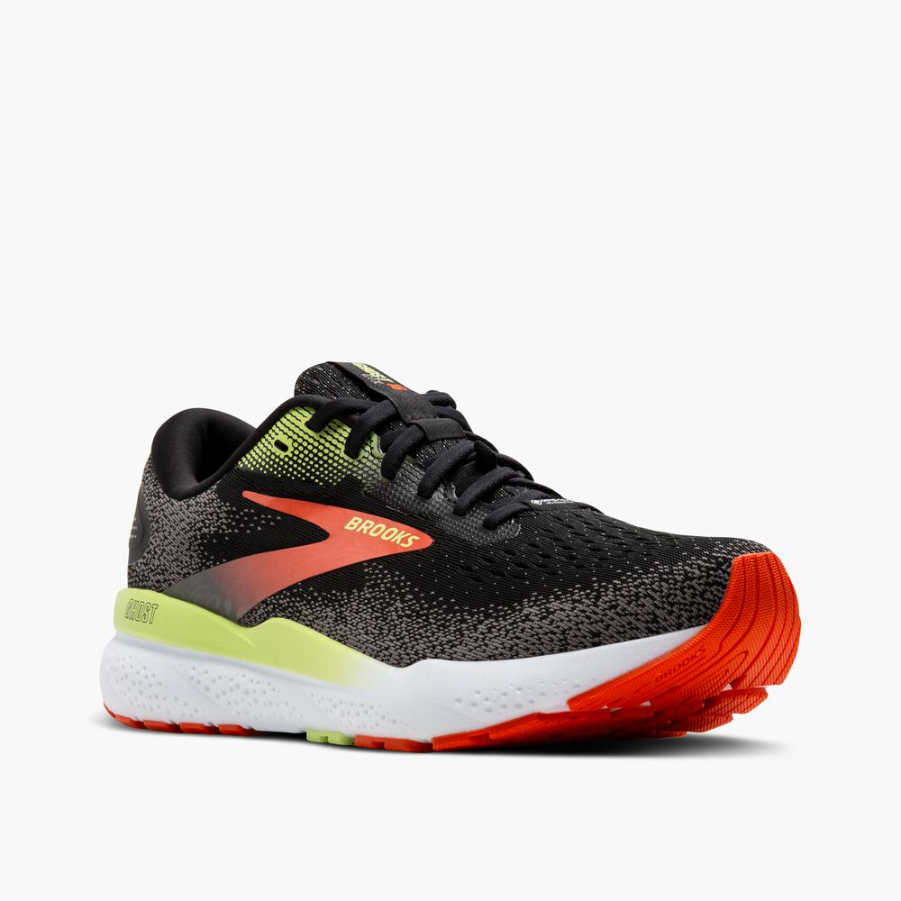Brooks Ghost 16 GTX - Schwarz/Mandarinenrot/Grün