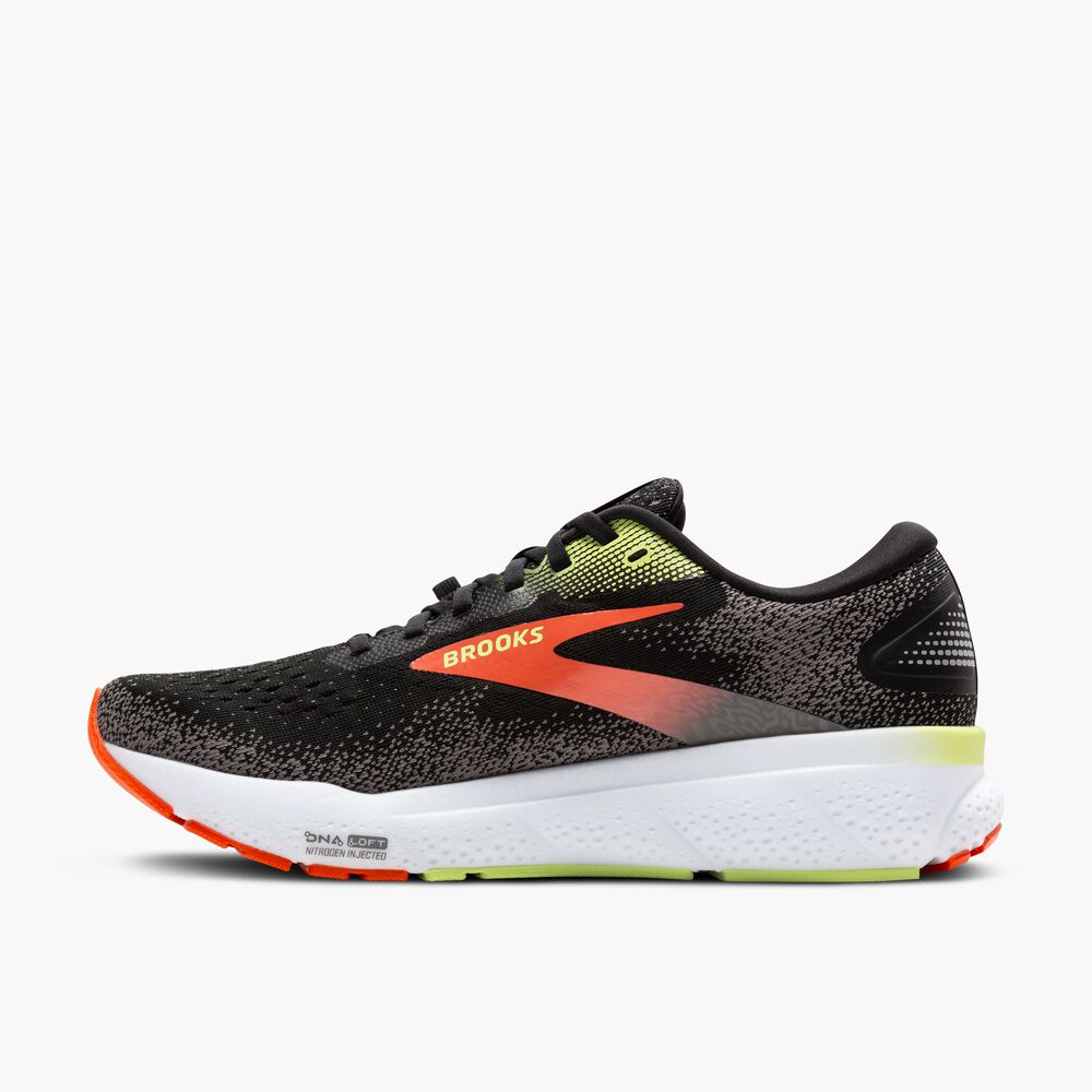 Brooks Ghost 16 GTX - Schwarz/Mandarinenrot/Grün
