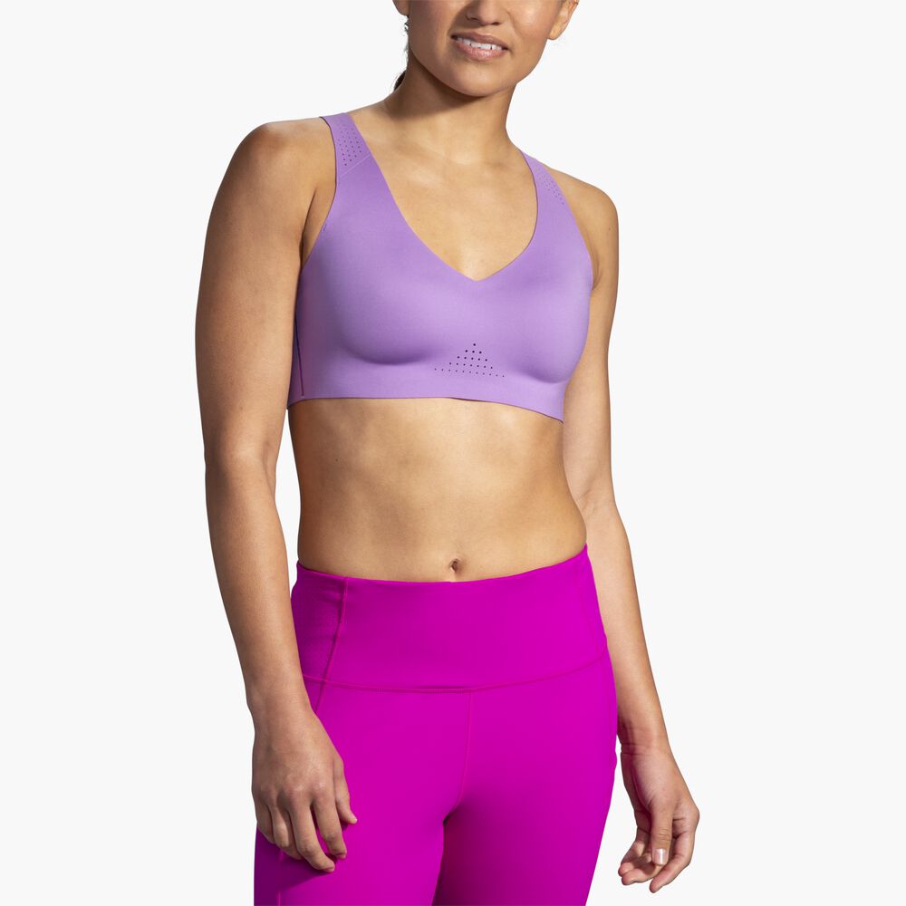 Brooks Dare V Neck Run Bra - Heliotrop/Magenta