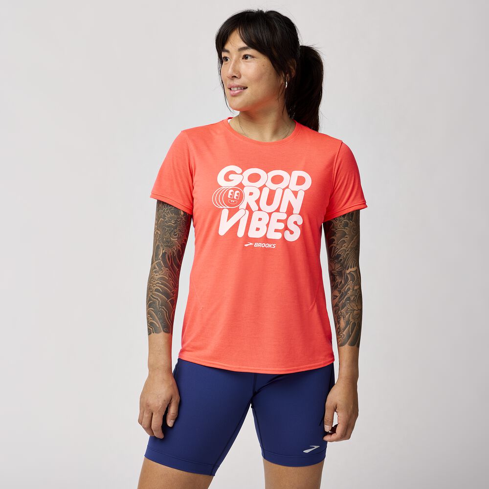 Brooks Distance Short Sleeve 3.0 - Neo Cayenne/Good Run Vibes